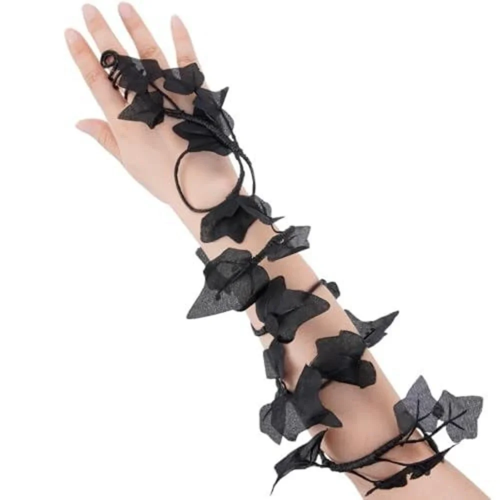 Black Ivy Leaf Arm Wrap Glove Fairycore‎ Gothic Floral Mesh Hand Accessory